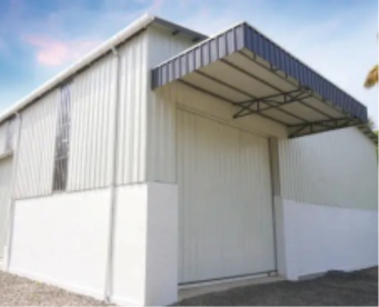 Industrial building with gutters